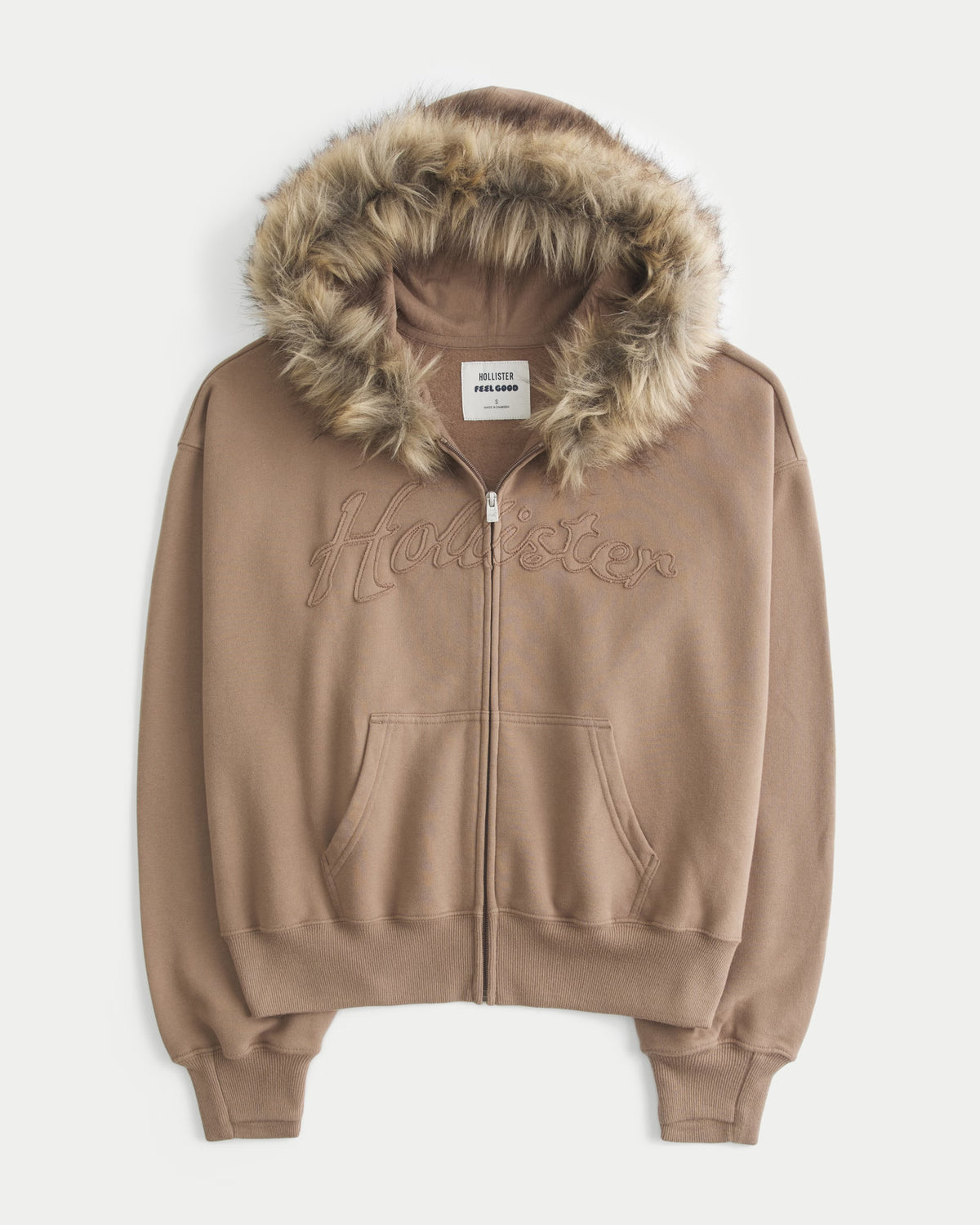 Feel Good Faux Fur Trim Logo Zip-Up Hoodie And Baggy Sweatpants