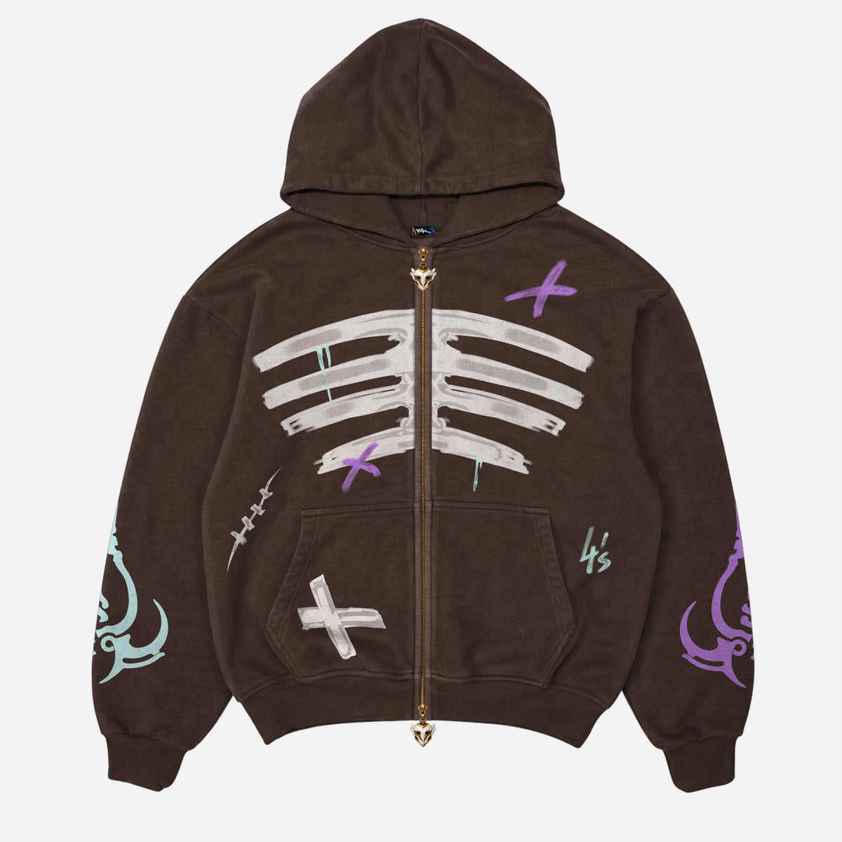 Grunge Streetwear Collection: Ribcage Graffiti Zip-Up Hoodie 1