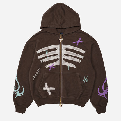 Grunge Streetwear Collection: Ribcage Graffiti Zip-Up Hoodie 1