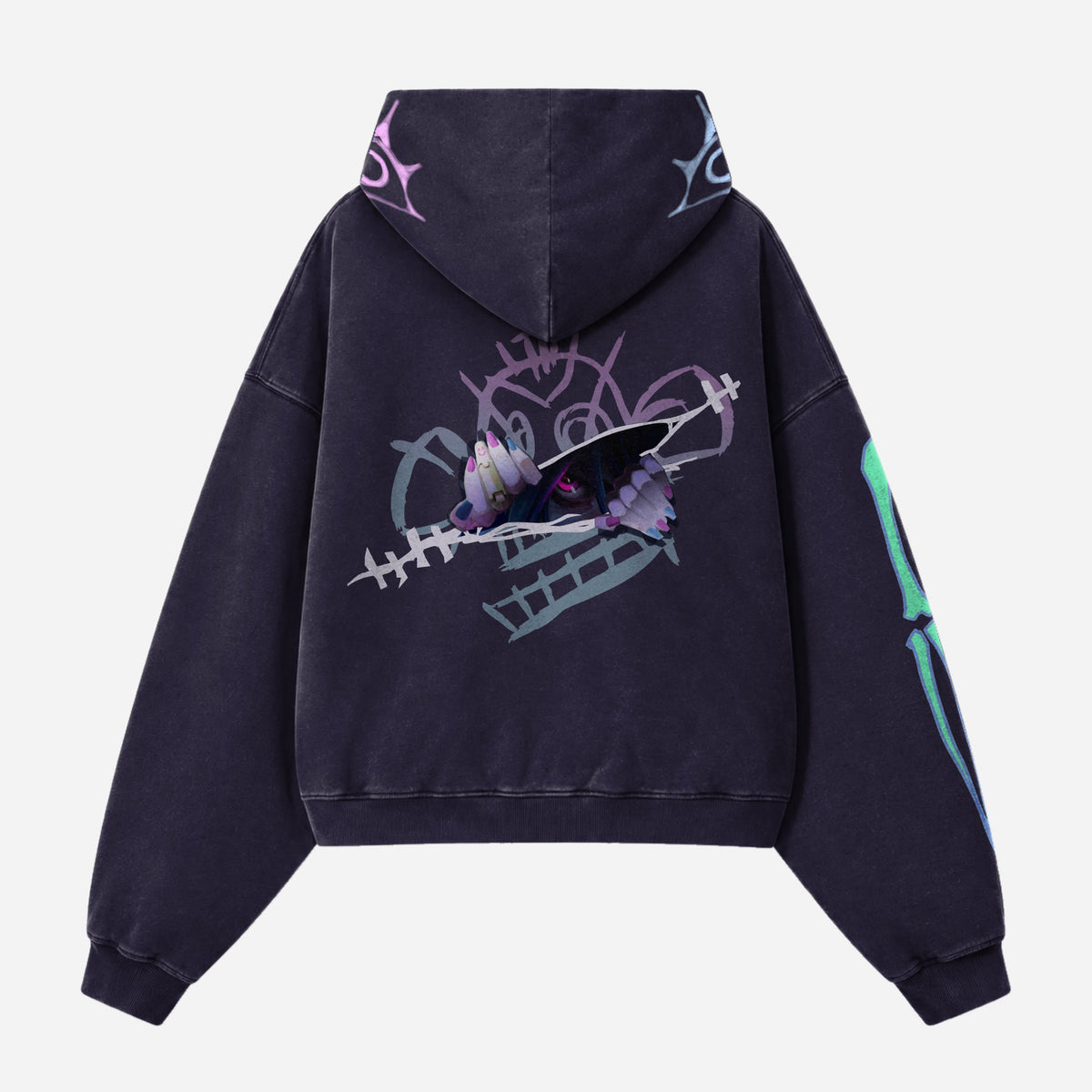 Grunge Streetwear Collection: Cross Graffiti Cropped Zip-Up Hoodie 2