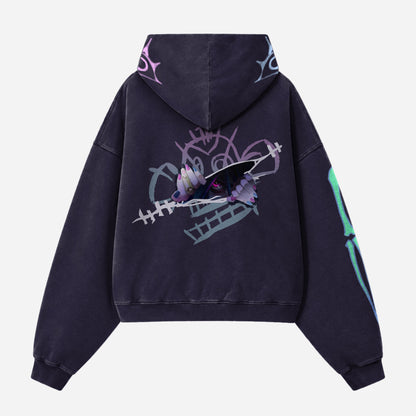 Grunge Streetwear Collection: Cross Graffiti Cropped Zip-Up Hoodie 2