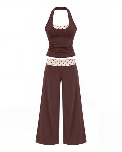 Y2K Halter Activewear Set in Brown Polka Dot 2